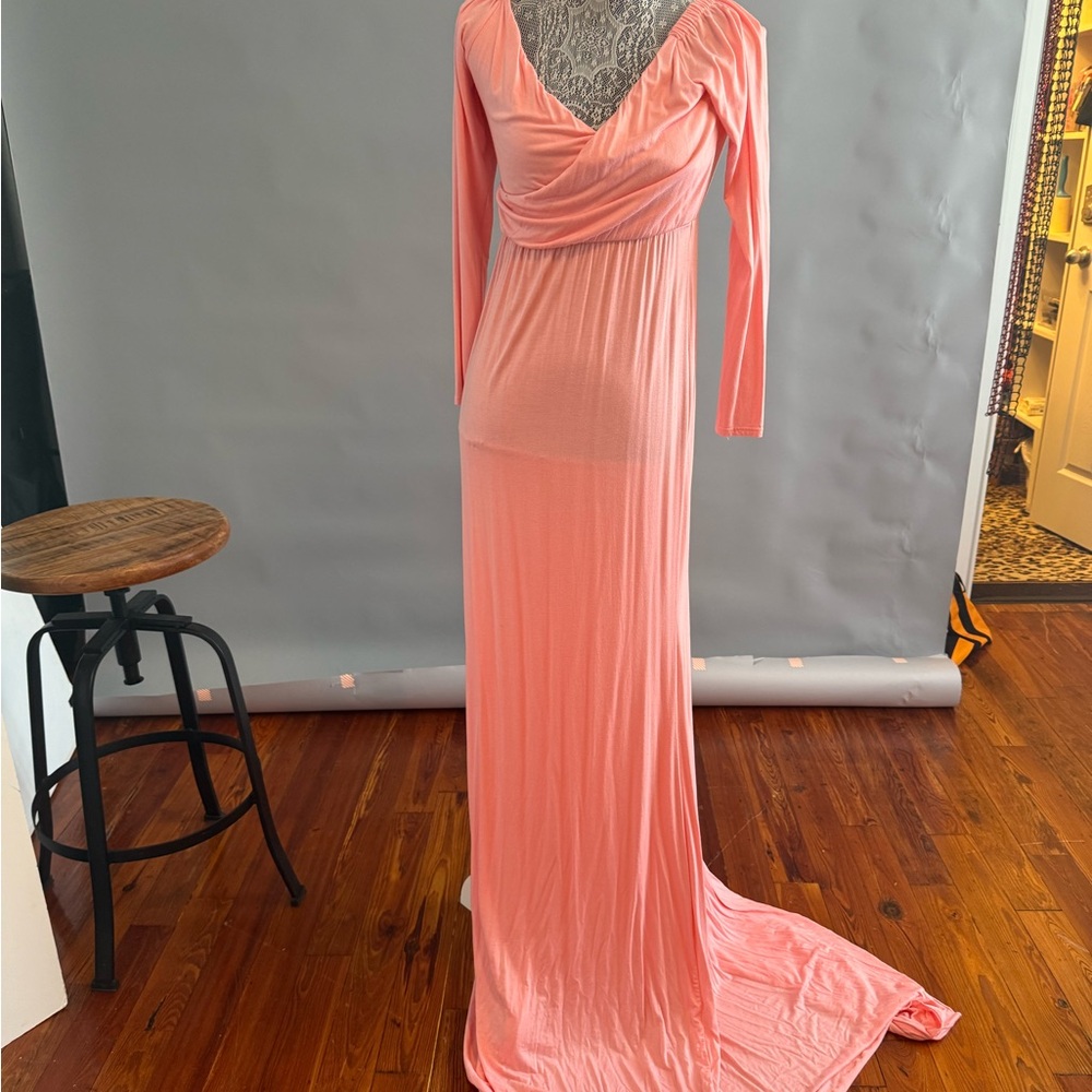Elegant Peach color Long Sleeve Maternity Dress- Chicaboo